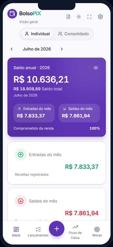 Visão geral do BolsoPIX no celular